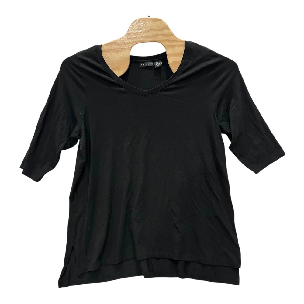 Tahari Black Pima Cotton Modal V-Neck Elbow Sleeve Top 2X Tunic